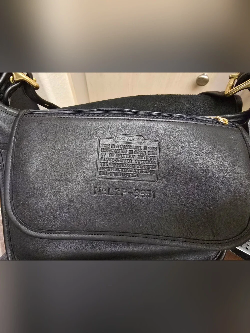 Vintage Coach Black Leather Zip-Top Crossbody with Gold Hardware